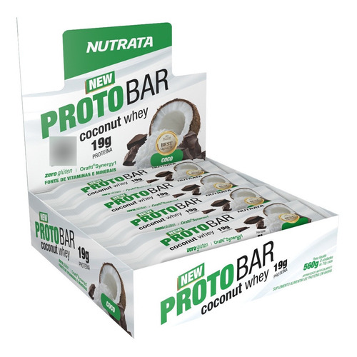 Suplemento em barra Nutrata  Protobar proteínas Protobar sabor  coconut whey em caixa de 560g  pacote x 8 u