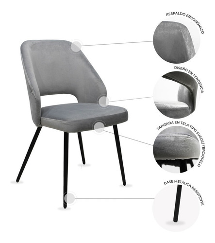 Set 2 Sillas Minimalista Mundo In Asturias Oficina O Comedor Color de la estructura de la silla Negro Color del asiento Plata