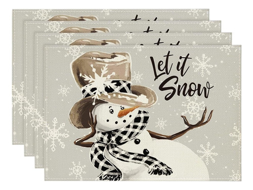 Set 4 Manteles Individuales Diseño Copo Y Muñeco De Nieve