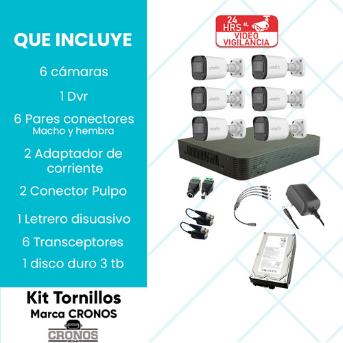 Uniarch Kit De Seguridad Kit-104f-plus-6c-sc3tb 6 Cámaras Análogas Alta Definición Bullet 1080p 2mp + Hdd 3 Tb Protección Exterior Ip67 Máxima Seguridad Fácil Instalación 104f Cctv