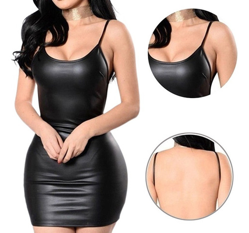 Vestido De Cuero Con Espalda Abierta De Látex Pu [u]