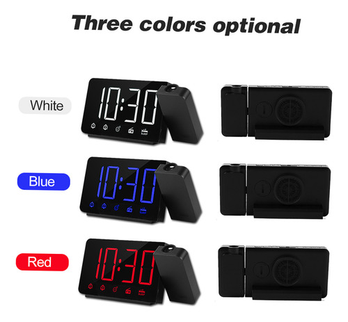 Reloj Despertador Proyector 180° Fm Radio Usb Carga