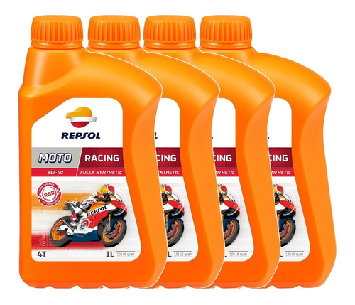 4 Lts Óleo Lubrificante Sintético Moto Repsol 5w40 Racing