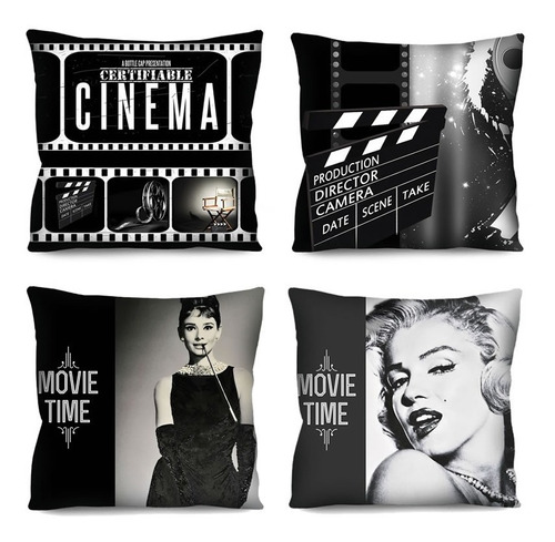 Kit 4 Almofadas Colorida Cinema Retro 42cm Para Sofá Cama R9