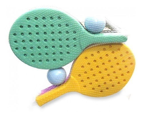 Juego Paletas Plastico Tipo Paddle Con Pelota Y Bolsa De Red