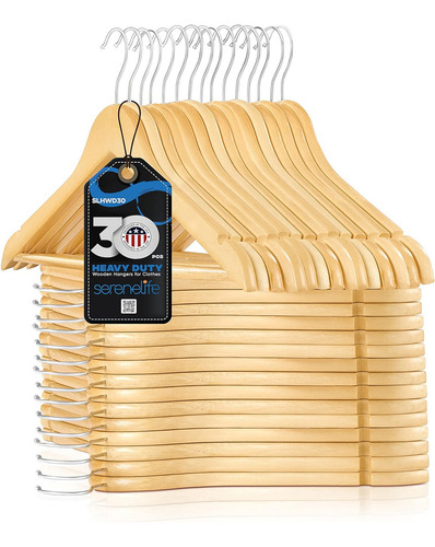 SereneLife SLHWD30 Juego de Colgadores de Ropa Resistente Paquete de 30 Marrón
