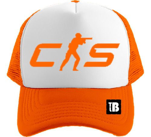 Gorra Trucker Counter Strike N°155 Naranja Frente Blanco Niño Hasta 8 Años