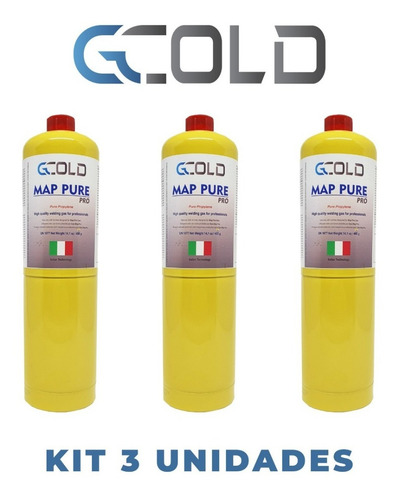 Imagem 2 de 4 de Kit C/3 Refil Gás Mapp Pro 400g P/ Maçarico Portatil Map