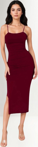 Vestido Midi Ajustado Tirantes Con Abertura Lateral Mujer