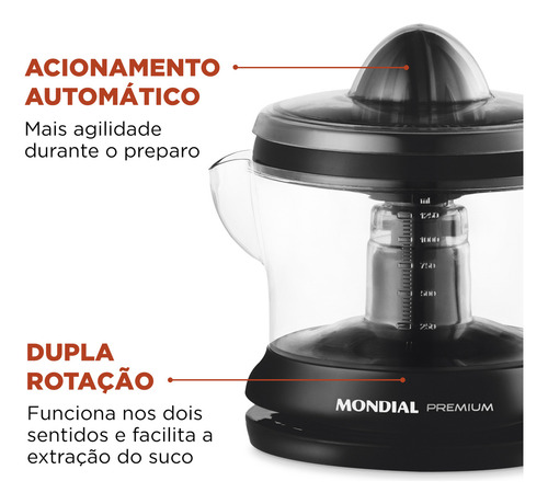 Espremedor Premium Mondial Preto 30w E-02 Turbo Premium