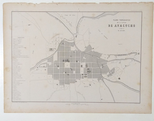 Ayacucho Plano Topográfico Grabado 1865 Atlas Paz Soldán