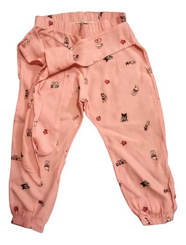 Pantalón De Fibrana Para Nena Estampado Usado - Rosa Talle 3