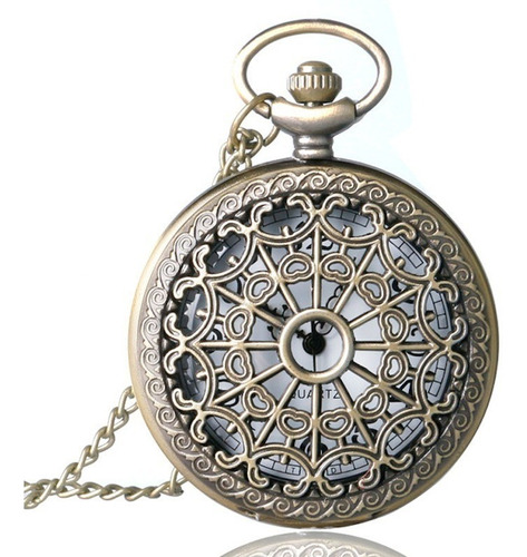 Reloj Bolsillo Bronce Antiguo Telaraña Cadena Analogico P01