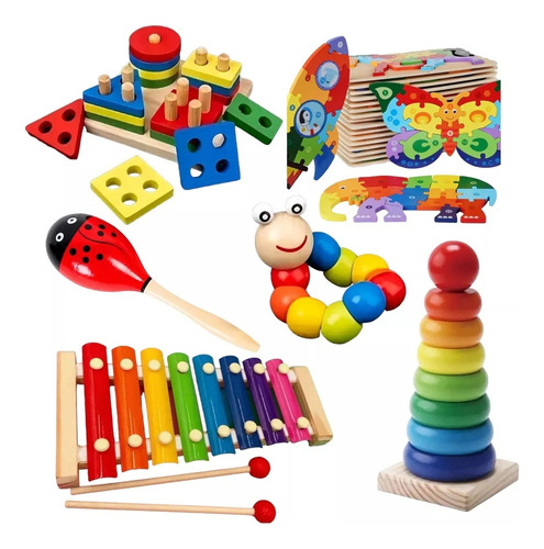 Juguetes Didácticos De Madera Niños Estimulación Pack 6