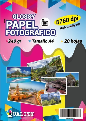 Papel Fotográfico Glossy Brillante A4 Carta 240g X 180 Hojas