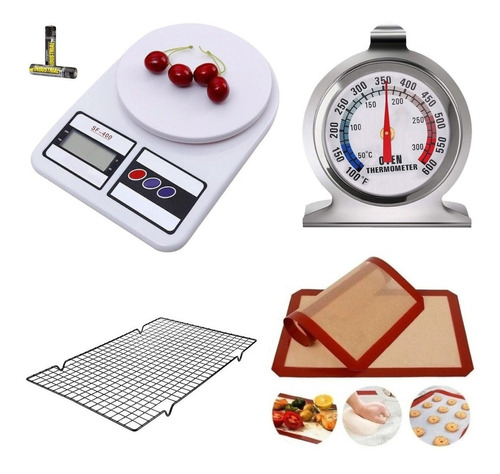  Kit Pasteleria Balanza Cocina + Rejilla Plancha Termometro