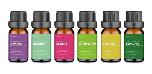 Kit C/ 6 Óleos Essenciais Lavanda Alecrim Gerânio Tea Tree