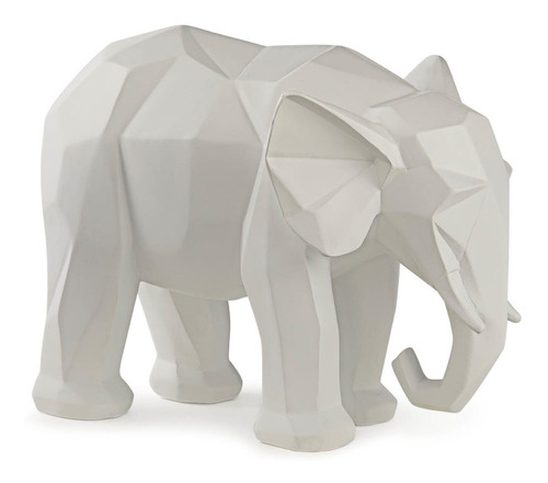 Escultura Elefante Branco Geometrico Em Poliresina