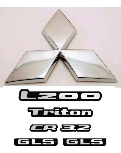 Kit Emblema L200 Triton Cr 3.2 Gls + Logo Grade Dianteira