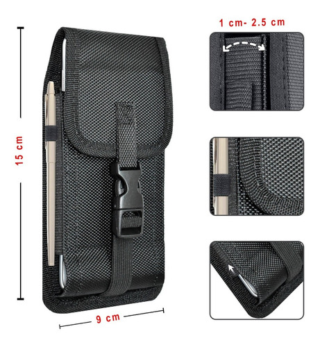 Imagen 3 de 8 de Funda Comando Negra Vertical Nylon Balistic V1 4.7 Y 5.5
