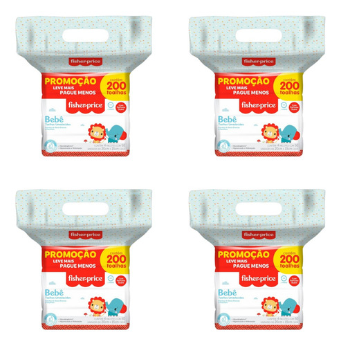 Kit 4 Packs Toalha Umedecida Fisher Price - 800 Folhas Total