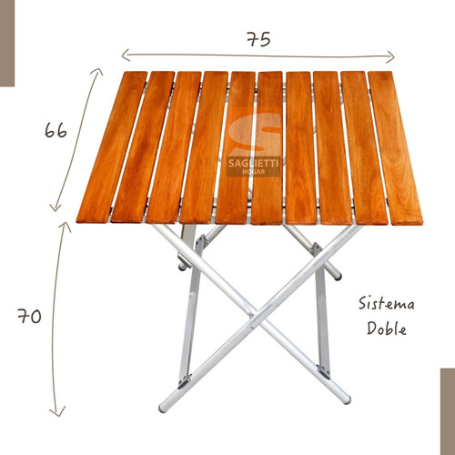 Combo Mesa Plegable Aluminio Madera 75x66 + 2 Bancos Balcon
