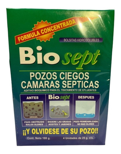Imagen 2 de 6 de Biosept Para Pozo Ciego Y Destapa Cañeria X6 Cajas Surtidas