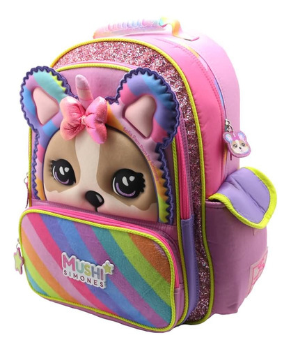 Mochila Escolar Simones Mushi Fun Color Rosa Diseño De La Tela Lisa