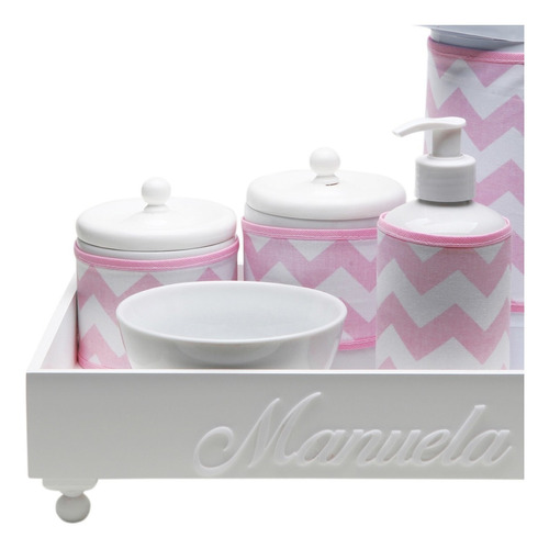 Kit de cuidado para bebês Potinho de Mel Magic Pump Kit Higiene Maderia Cinza Chevron rosa - x 6