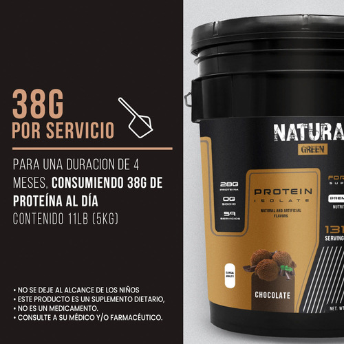 Proteina Whey Isolate Hidrolizada Natural Green 5kg 131 Serv Chocolate