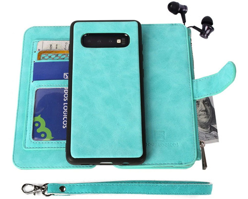 Funda Para Samsung Galaxy S10 Plus, Celeste/billetera/cuero