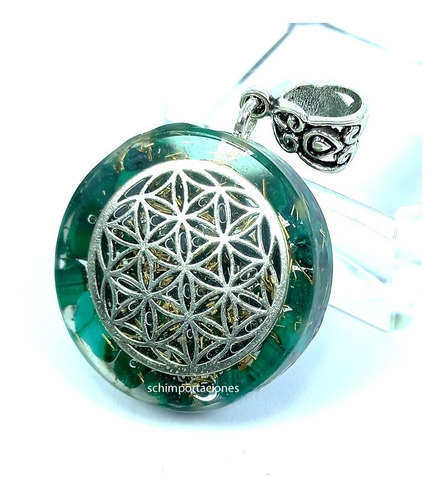 Imagen 2 de 6 de Ónix Verde - Orgón - Colgante - Flor De La Vida - Loto