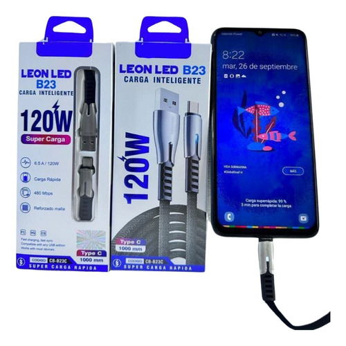 Cable Tipo C Leon Led 120w Usb A Tipo C 1m