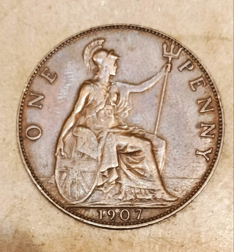 Antigua Moneda Bronce One Penny 1907.