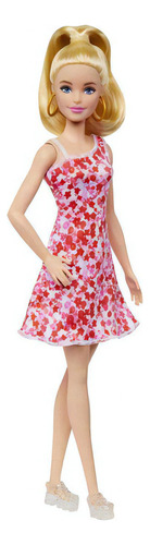 Boneca Barbie Fashionista Loira Vestido Flores Vermelhas 205