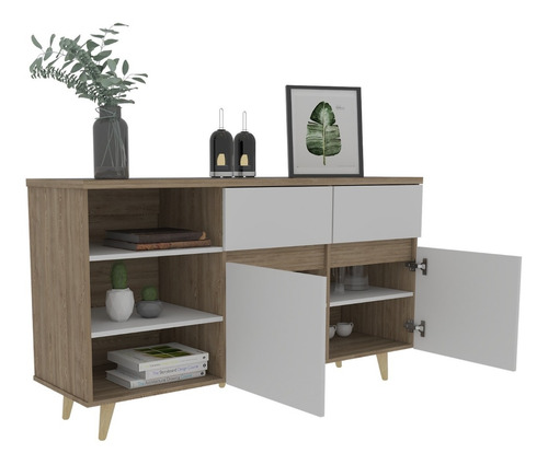 Bife En Madera Alina Color Miel Blanco Elegante Bmb 3339