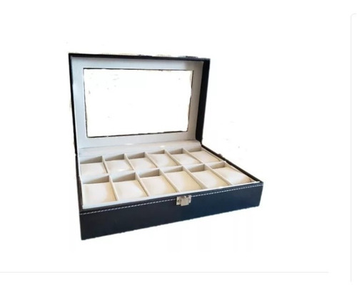 Caja Organizadora De Reloj 12u Eco Cuero Vidrio Muestrario 