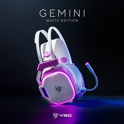 Auriculares Gamer Vsg Gemini Blanco Rosa Rgb Pc Microfono