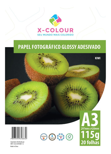 Imagem 1 de 1 de Papel Foto Glossy Adesivo A3 115g/m2  20 Folhas X-colour