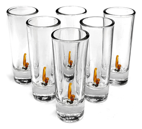 Set De 6 Tequileros 2 Oz Con Pene De Vidrio Artesanal 