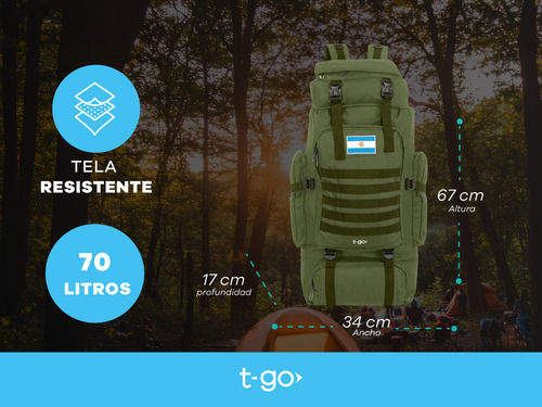 Mochila Camping Mochilero Litros 70 Camping Trekking +envio Verde