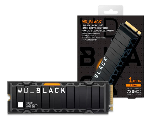 Ssd M.2 1tb Pcie Gen4x4 Western Digital Sn850x Wd Black Nvme M.2 2280 Wds100t2xhe-00bca0 Velocidade De Leitura Até 7300 Mb/s C/ Dissipador Cor Preto