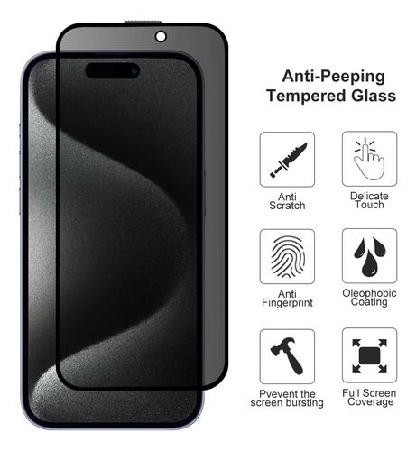 2 Piezas Mica De Privacidad Cristal Templado Para Iphone 9d Iphone 13 Pro