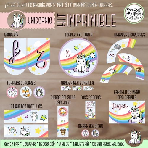 Deco Kit Imprimible Personalizado Unicornios. 