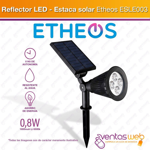 Imagen 3 de 4 de Reflector Estaca Luz Led Solar Fotocelula 8h Exterior Jardin