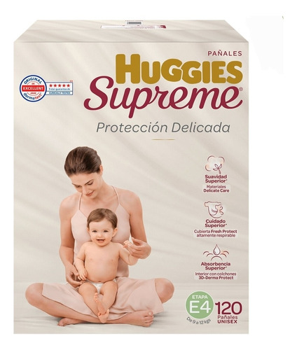 Pañales Huggies Supreme Etapa 4 Unisex 120 Pzas