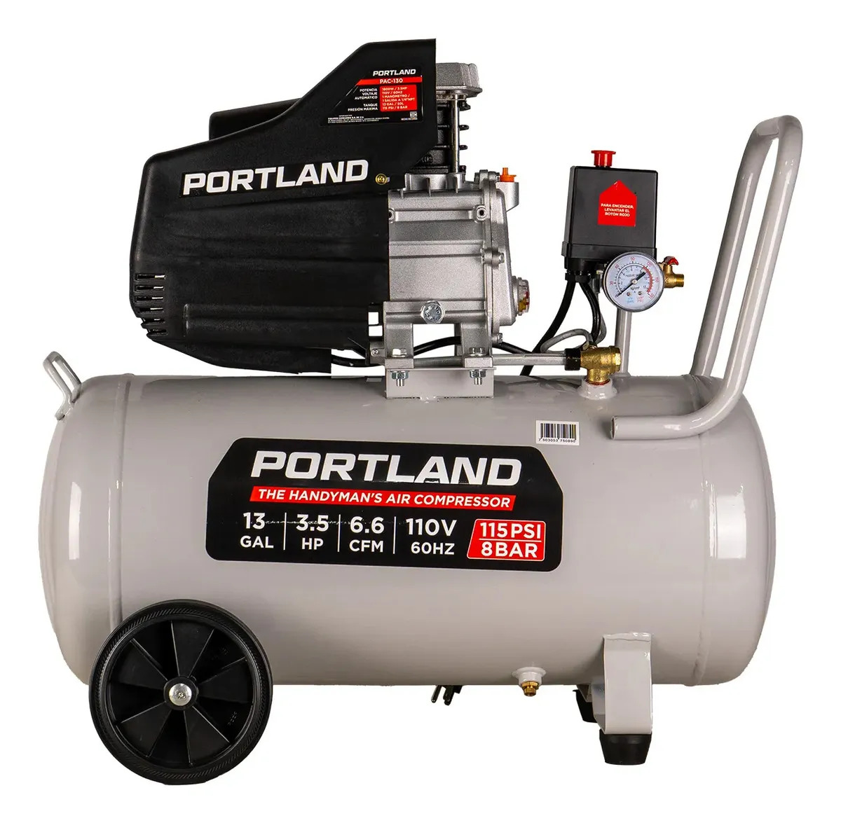 Compresor de aire Eléctrico portátil Portland PAC-130 50L 3.5hp