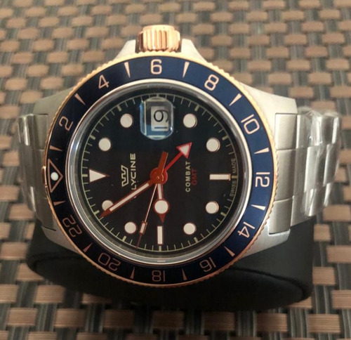 Reloj Glycine Combat Sub Suizo Gmt Acero Azul..