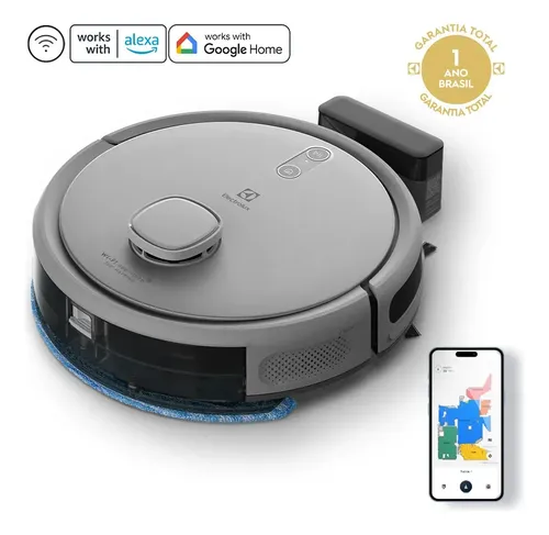 Robô Aspirador Electrolux 4 em 1 Wi-Fi Experience até 1H40 Mapeamento Cinza (ERB61) Bivolt