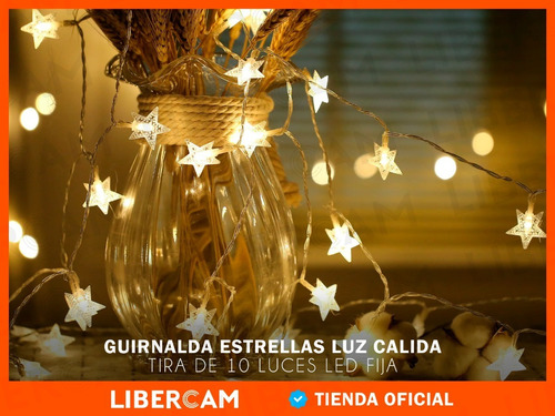 Imagen 9 de 10 de Guirnalda Estrellas Tira Luz Led Calida Amarilla A Pila